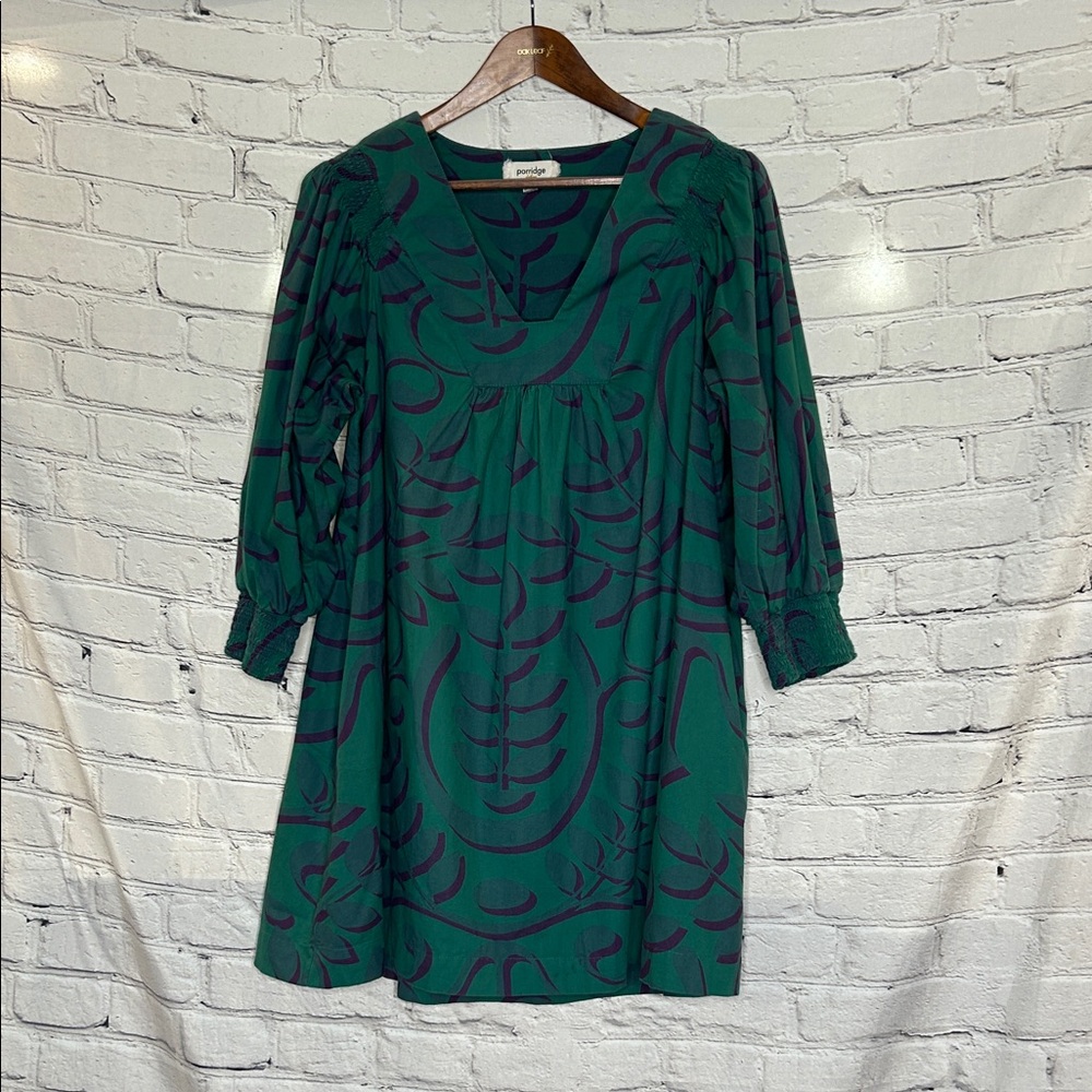 Anthropologie Porridge Green Tunic Dress with Purple Abstract Print Size Medium